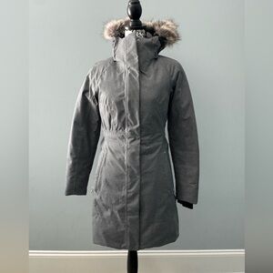 North Face Gray Hooded Parka with Faux Fur Trim